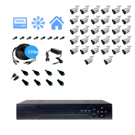 Полный комплект видеонаблюдения на 32 уличные камеры 2mpx (Эконом)